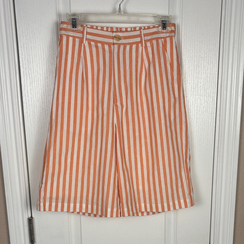 Lost + Wander‎ Women's Tangerine/Cream Striped Front Pockets Bermudas Size S NWT